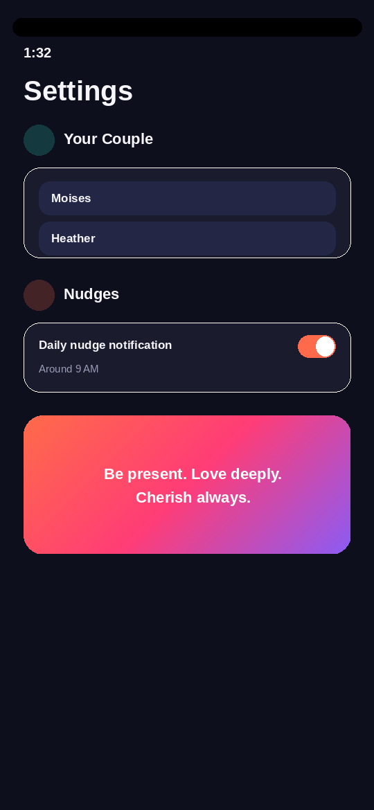 Couple settings and daily nudge controls
